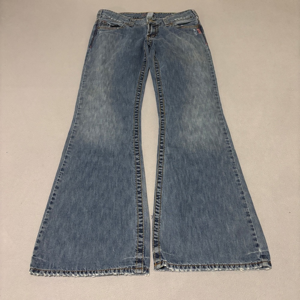 Silver Jeans Orion Womens Flare Leg 30x33 Low Rise Blue Denim Pink Stitching